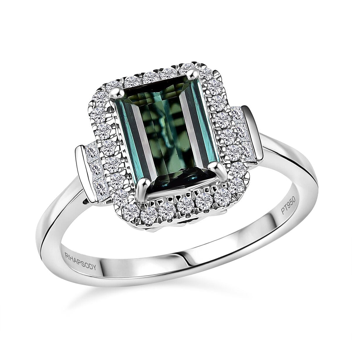 Certified & Appraised Rhapsody AAAA Lagoon Tourmaline and E-F VS Diamond 1.81 ctw Ring in 950 Platinum (Size 7.0) 5.45 Grams image number 0