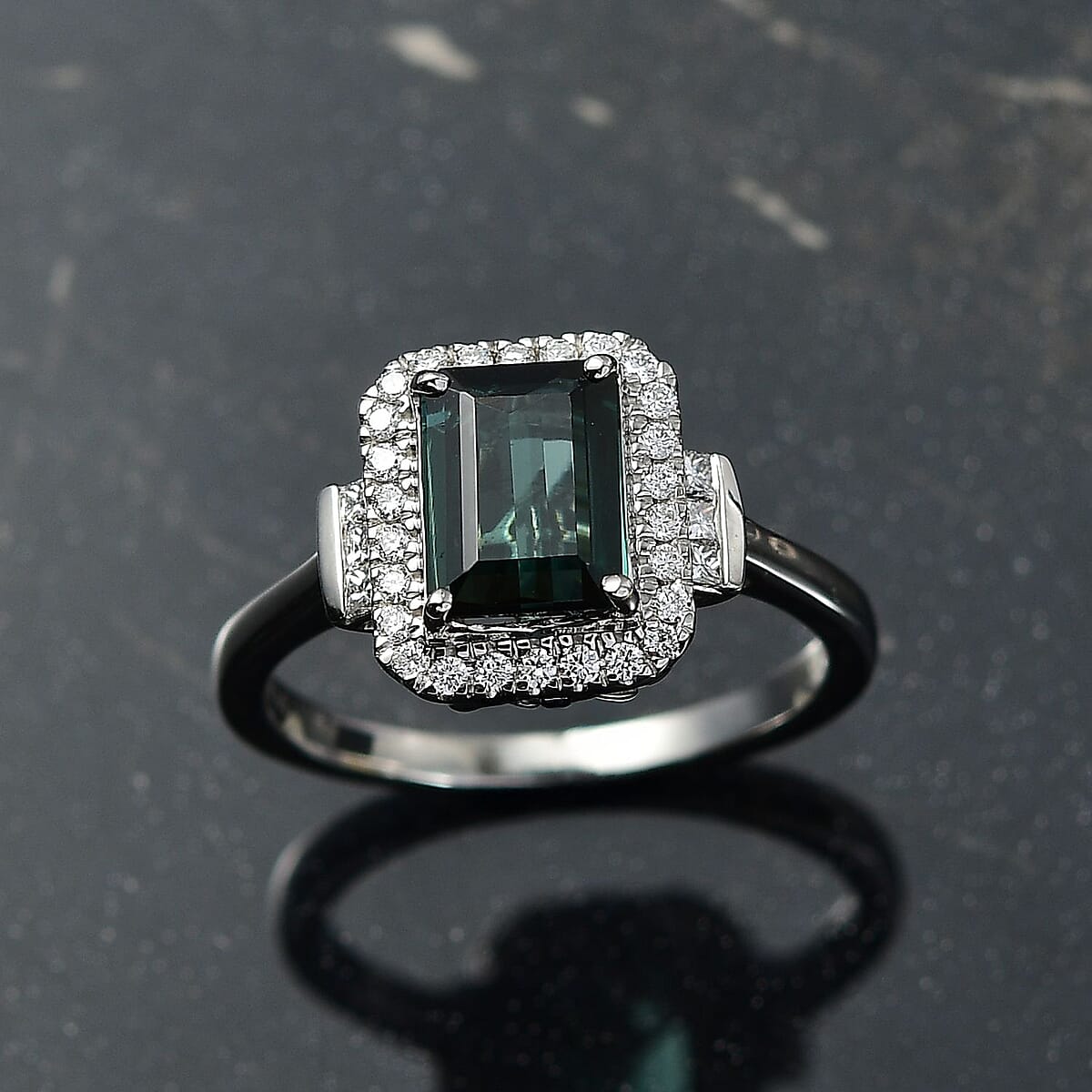 Certified & Appraised Rhapsody AAAA Lagoon Tourmaline and E-F VS Diamond 1.81 ctw Ring in 950 Platinum (Size 7.0) 5.45 Grams image number 1