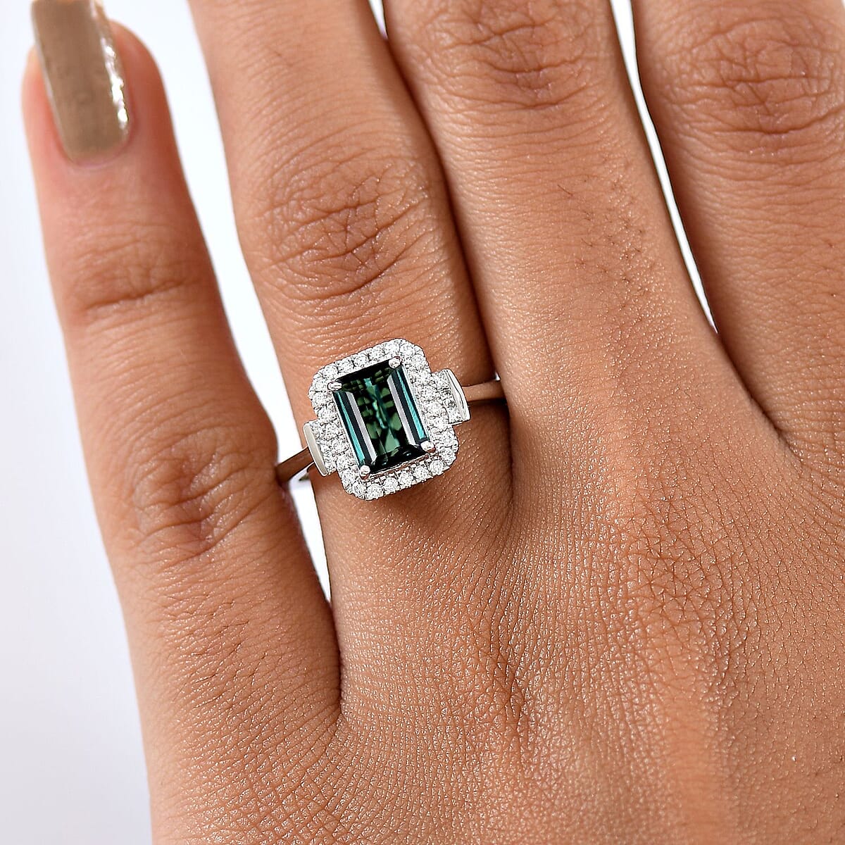 Certified & Appraised Rhapsody AAAA Lagoon Tourmaline and E-F VS Diamond 1.81 ctw Ring in 950 Platinum (Size 7.0) 5.45 Grams image number 2