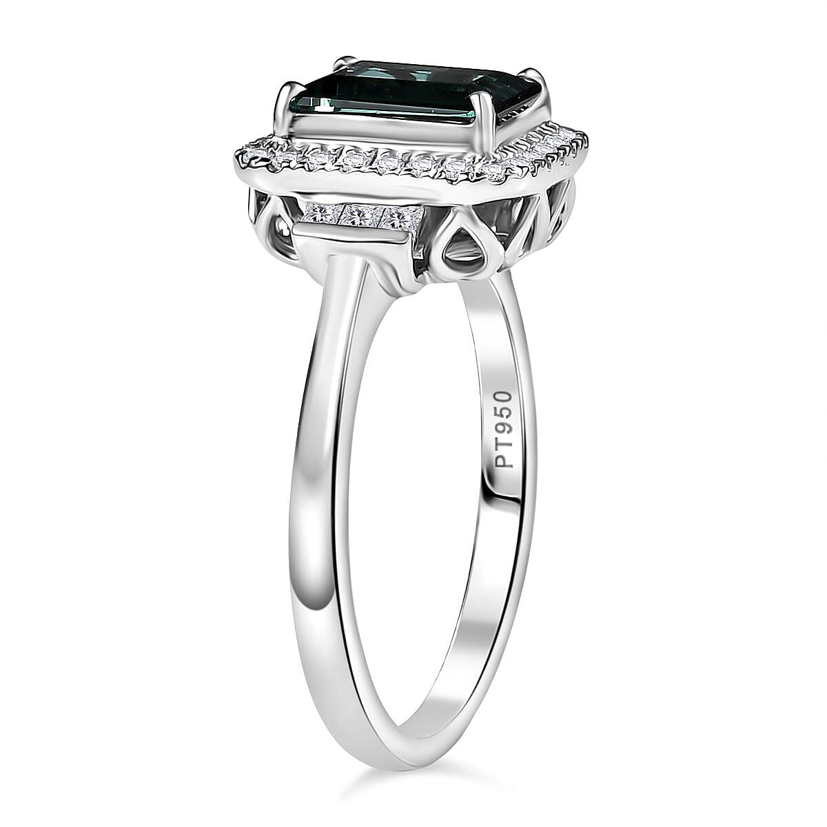 Certified & Appraised Rhapsody AAAA Lagoon Tourmaline and E-F VS Diamond 1.81 ctw Ring in 950 Platinum (Size 7.0) 5.45 Grams image number 3