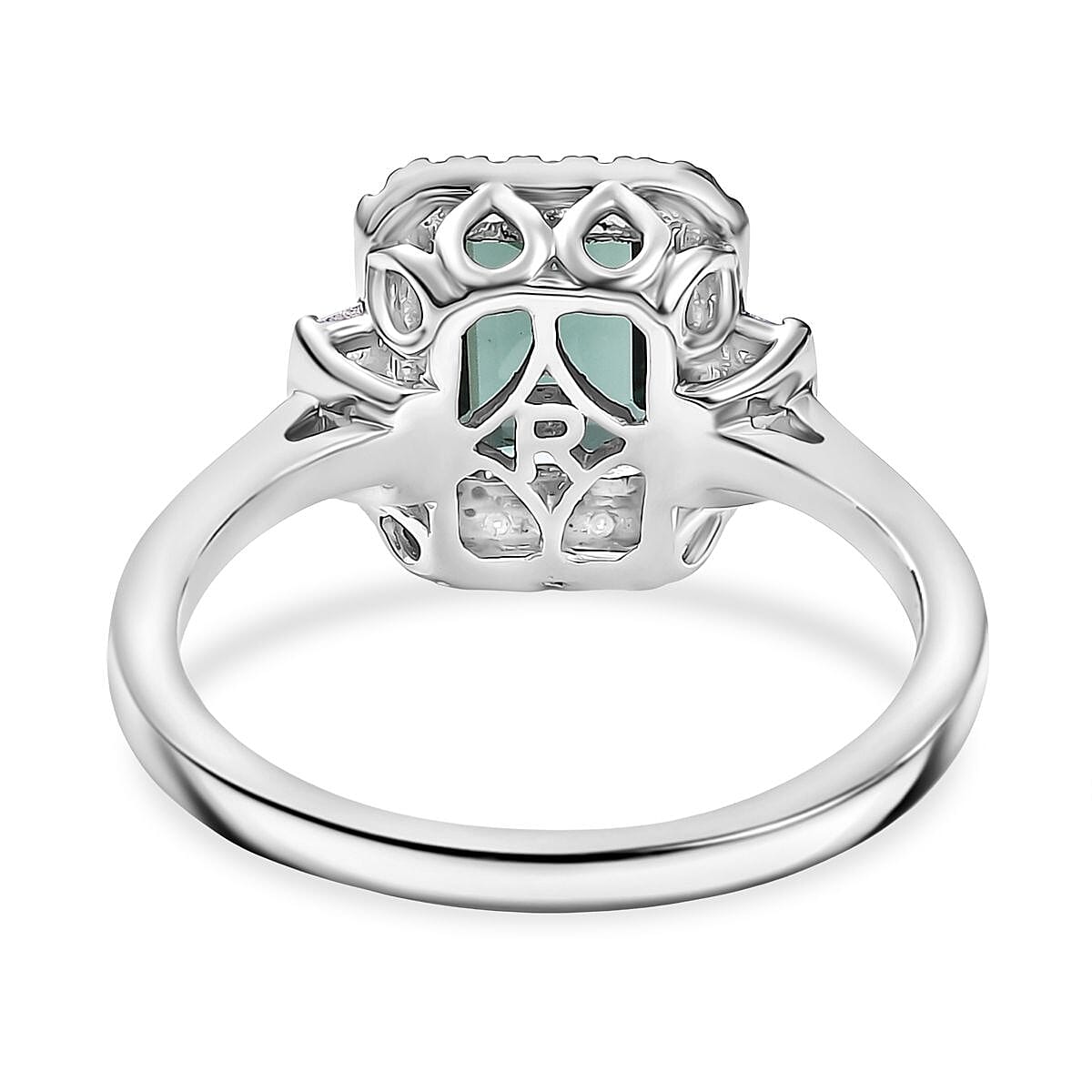 Certified & Appraised Rhapsody AAAA Lagoon Tourmaline and E-F VS Diamond 1.81 ctw Ring in 950 Platinum (Size 7.0) 5.45 Grams image number 4