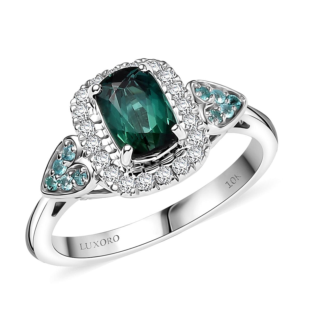 Certified and Appraised Luxoro AAA Pirineu Lagoon Tourmaline, Paraiba Tourmaline and I2 Diamond 1.11 ctw Ring in 10K White Gold (Size 10.0) image number 0