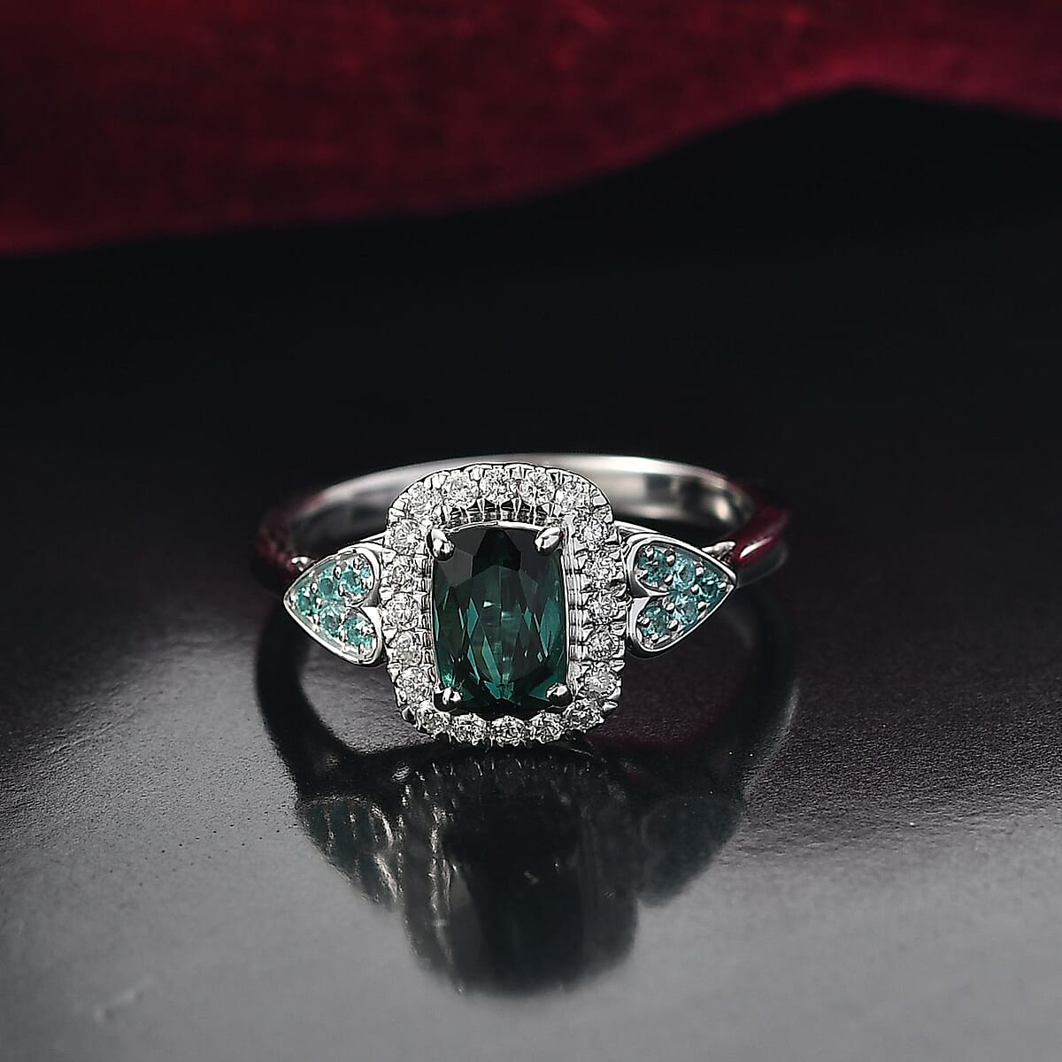 Certified and Appraised Luxoro AAA Pirineu Lagoon Tourmaline, Paraiba Tourmaline and I2 Diamond 1.11 ctw Ring in 10K White Gold (Size 10.0) image number 1
