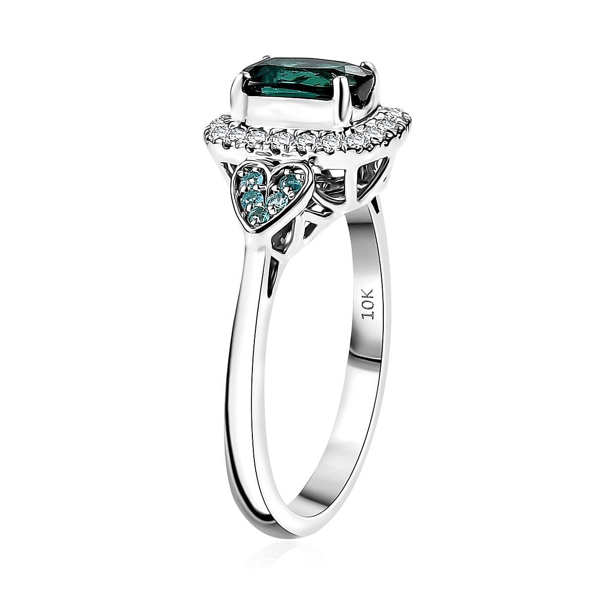 Certified and Appraised Luxoro AAA Pirineu Lagoon Tourmaline, Paraiba Tourmaline and I2 Diamond 1.11 ctw Ring in 10K White Gold (Size 10.0) image number 3