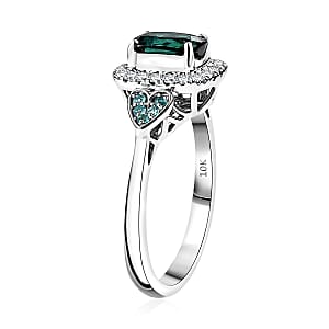 Certified and Appraised Luxoro AAA Pirineu Lagoon Tourmaline, Paraiba Tourmaline and I2 Diamond 1.11 ctw Ring in 10K White Gold (Size 10.0)