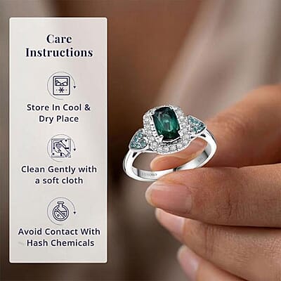Certified and Appraised Luxoro AAA Pirineu Lagoon Tourmaline, Paraiba Tourmaline and I2 Diamond 1.11 ctw Ring in 10K White Gold (Size 10.0)