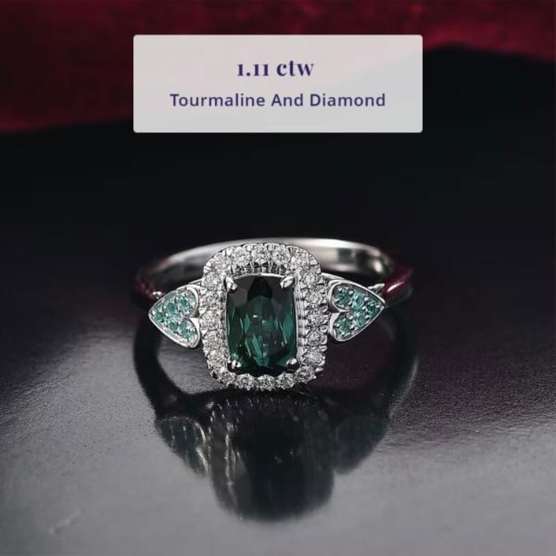Certified and Appraised Luxoro AAA Pirineu Lagoon Tourmaline, Paraiba Tourmaline and I2 Diamond 1.11 ctw Ring in 10K White Gold (Size 6.0)