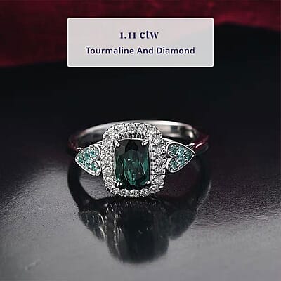 Certified and Appraised Luxoro AAA Pirineu Lagoon Tourmaline, Paraiba Tourmaline and I2 Diamond 1.11 ctw Ring in 10K White Gold (Size 7.0)
