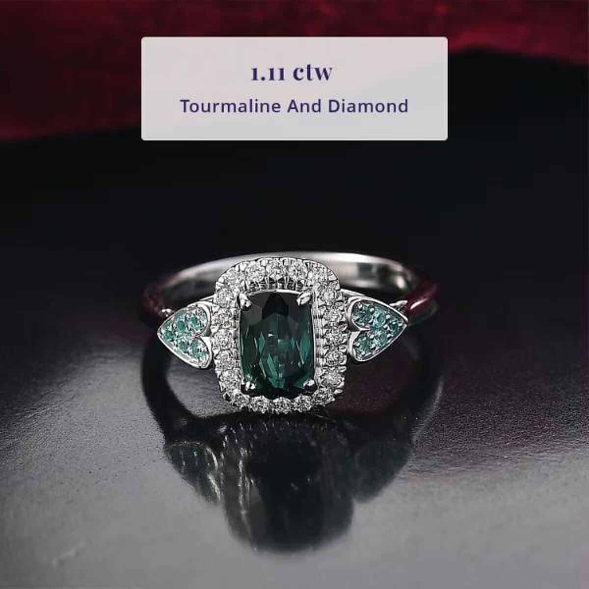 Certified and Appraised Luxoro 10K White Gold AAA Pirineu Lagoon Tourmaline, Paraiba Tourmaline and Diamond (I2) (0.22 cts) Ring (Size 7.5) 1.11 ctw image number 2