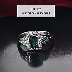 Certified and Appraised Luxoro 10K White Gold AAA Pirineu Lagoon Tourmaline, Paraiba Tourmaline and Diamond (I2) (0.22 cts) Ring (Size 7.5) 1.11 ctw