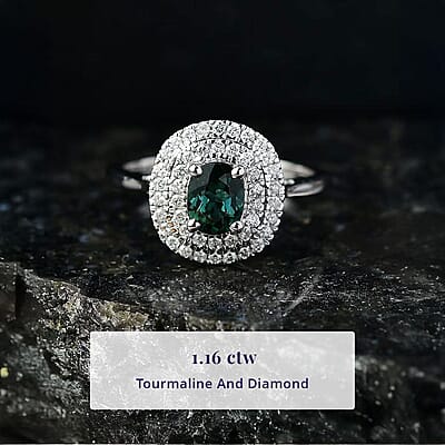 Certified and Appraised Luxoro 10K White Gold AAA Pirineu Lagoon Tourmaline, Diamond (I2) (0.37 cts) Ring (Size 5.0) 1.16 ctw