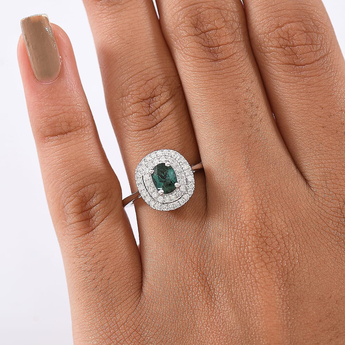 Certified and Appraised Luxoro AAA Pirineu Lagoon Tourmaline and I2 Diamond 1.16 ctw Ring in 10K White Gold (Size 6.0) image number 2