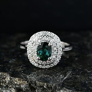 Certified and Appraised Luxoro AAA Pirineu Lagoon Tourmaline and I2 Diamond 1.16 ctw Ring in 10K White Gold (Size 8.0)