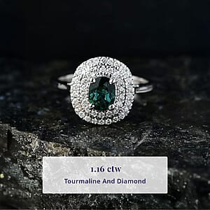 Certified and Appraised Luxoro 10K White Gold AAA Pirineu Lagoon Tourmaline, Diamond (I2) (0.37 cts) Ring (Size 8.5) 1.16 ctw