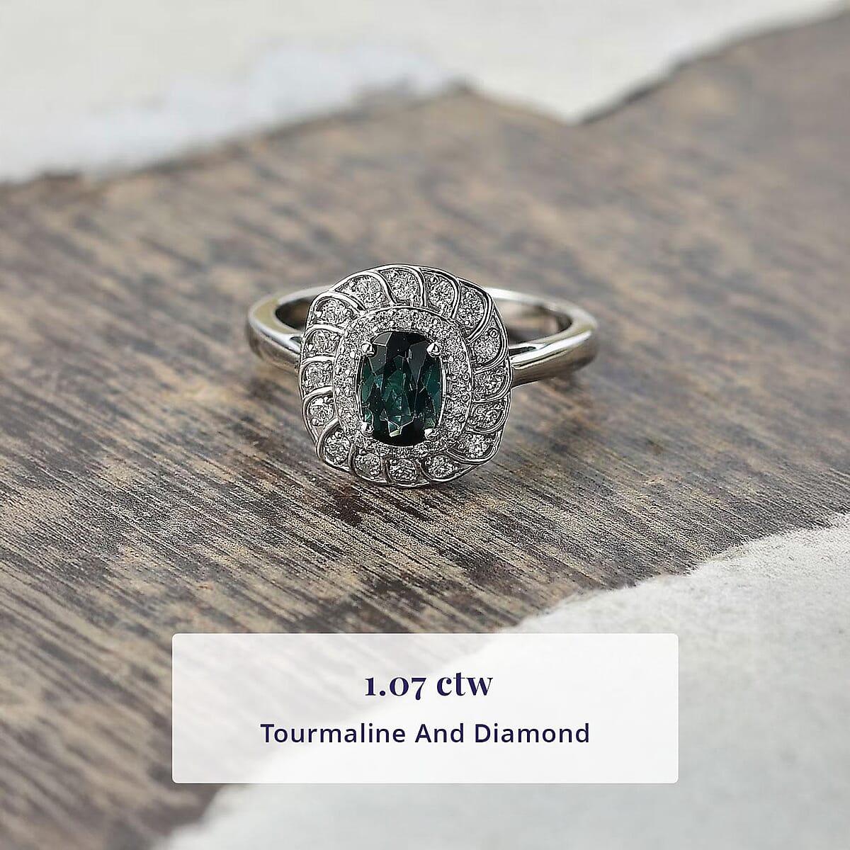 Certified and Appraised Luxoro 10K White Gold AAA Pirineu Lagoon Tourmaline, Diamond (I2) (0.28 cts) Ring (Size 11.0) 1.07 ctw image number 2