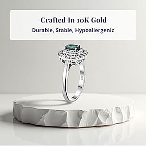 Certified and Appraised Luxoro 10K White Gold AAA Pirineu Lagoon Tourmaline, Diamond (I2) (0.28 cts) Ring (Size 11.0) 1.07 ctw