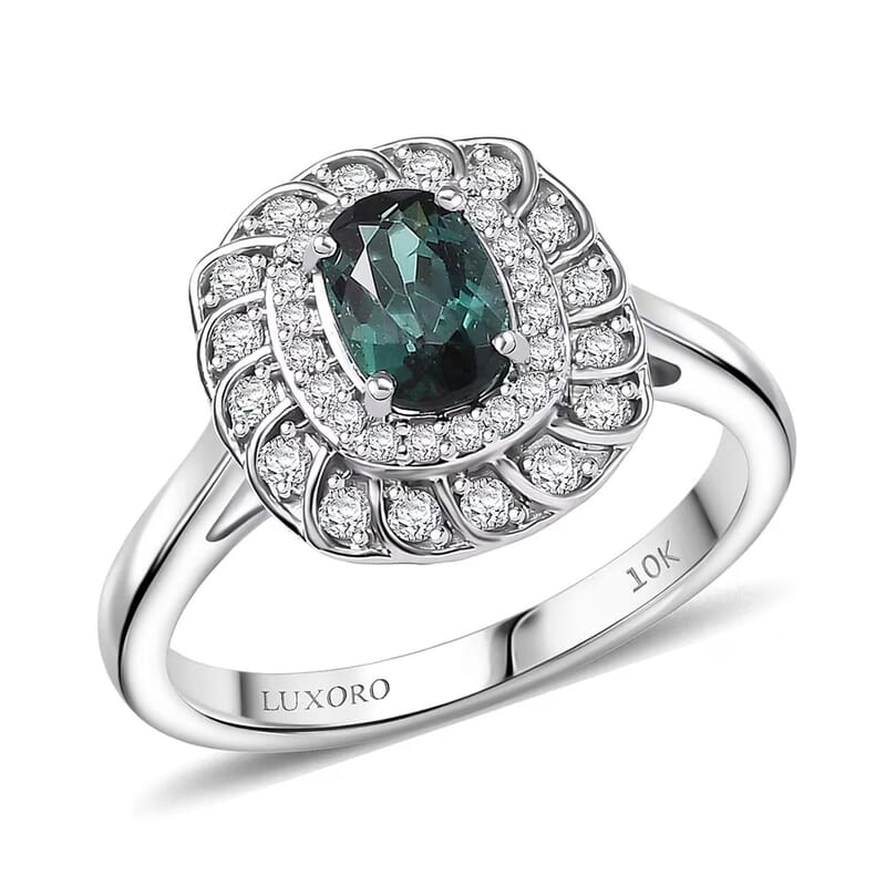 Certified and Appraised Luxoro AAA Pirineu Lagoon Tourmaline and I2 Diamond 1.07 ctw Ring in 10K White Gold (Size 6.0)