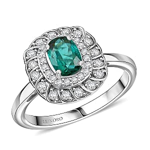 Certified and Appraised Luxoro AAA Pirineu Lagoon Tourmaline and I2 Diamond 1.07 ctw Ring in 10K White Gold (Size 7.0)