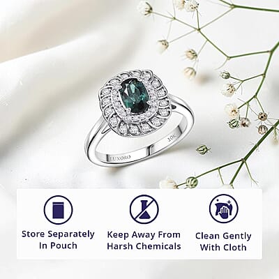 Certified and Appraised Luxoro AAA Pirineu Lagoon Tourmaline and I2 Diamond 1.07 ctw Ring in 10K White Gold (Size 7.0)