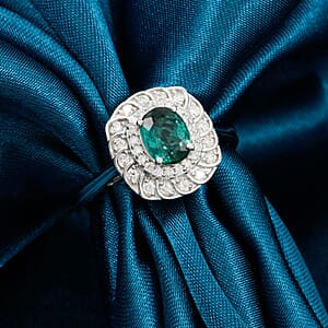 Certified and Appraised Luxoro AAA Pirineu Lagoon Tourmaline and I2 Diamond 1.07 ctw Ring in 10K White Gold (Size 8.0)