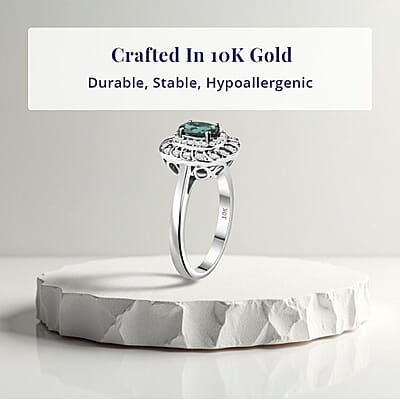 Certified and Appraised Luxoro AAA Pirineu Lagoon Tourmaline and I2 Diamond 1.07 ctw Ring in 10K White Gold (Size 8.0)