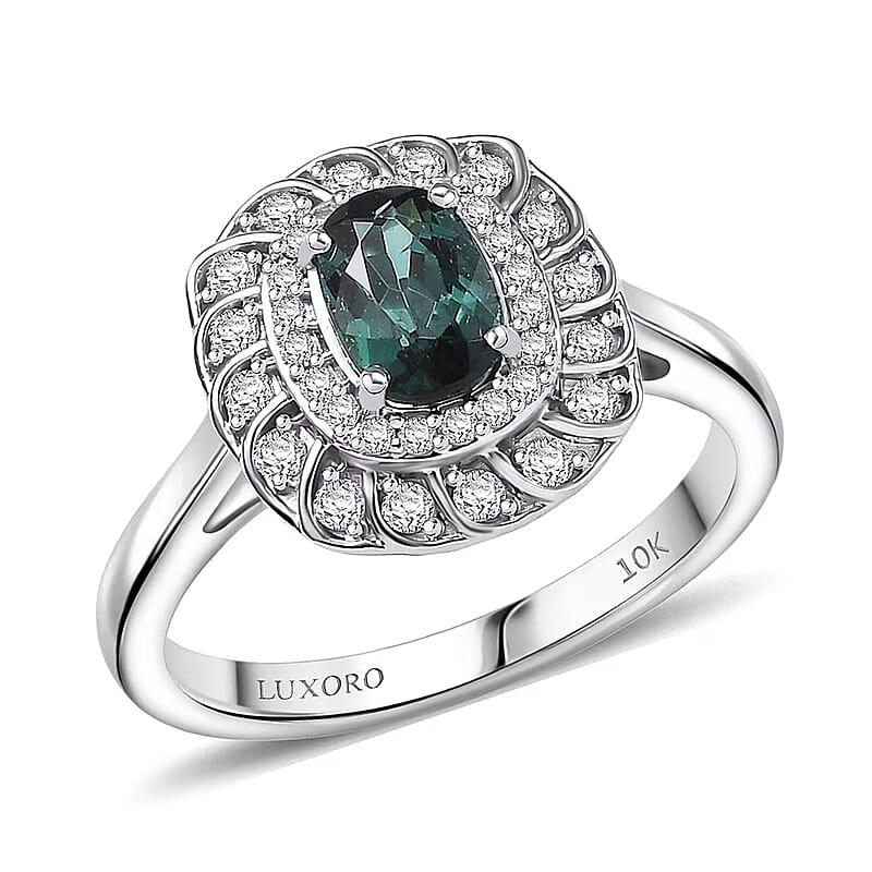 Certified and Appraised Luxoro AAA Pirineu Lagoon Tourmaline and I2 Diamond 1.07 ctw Ring in 10K White Gold (Size 9.0)