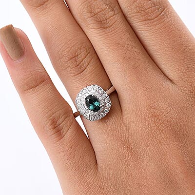 Certified and Appraised Luxoro AAA Pirineu Lagoon Tourmaline and I2 Diamond 1.07 ctw Ring in 10K White Gold (Size 9.0)