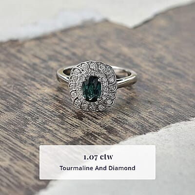 Certified and Appraised Luxoro AAA Pirineu Lagoon Tourmaline and I2 Diamond 1.07 ctw Ring in 10K White Gold (Size 9.0)