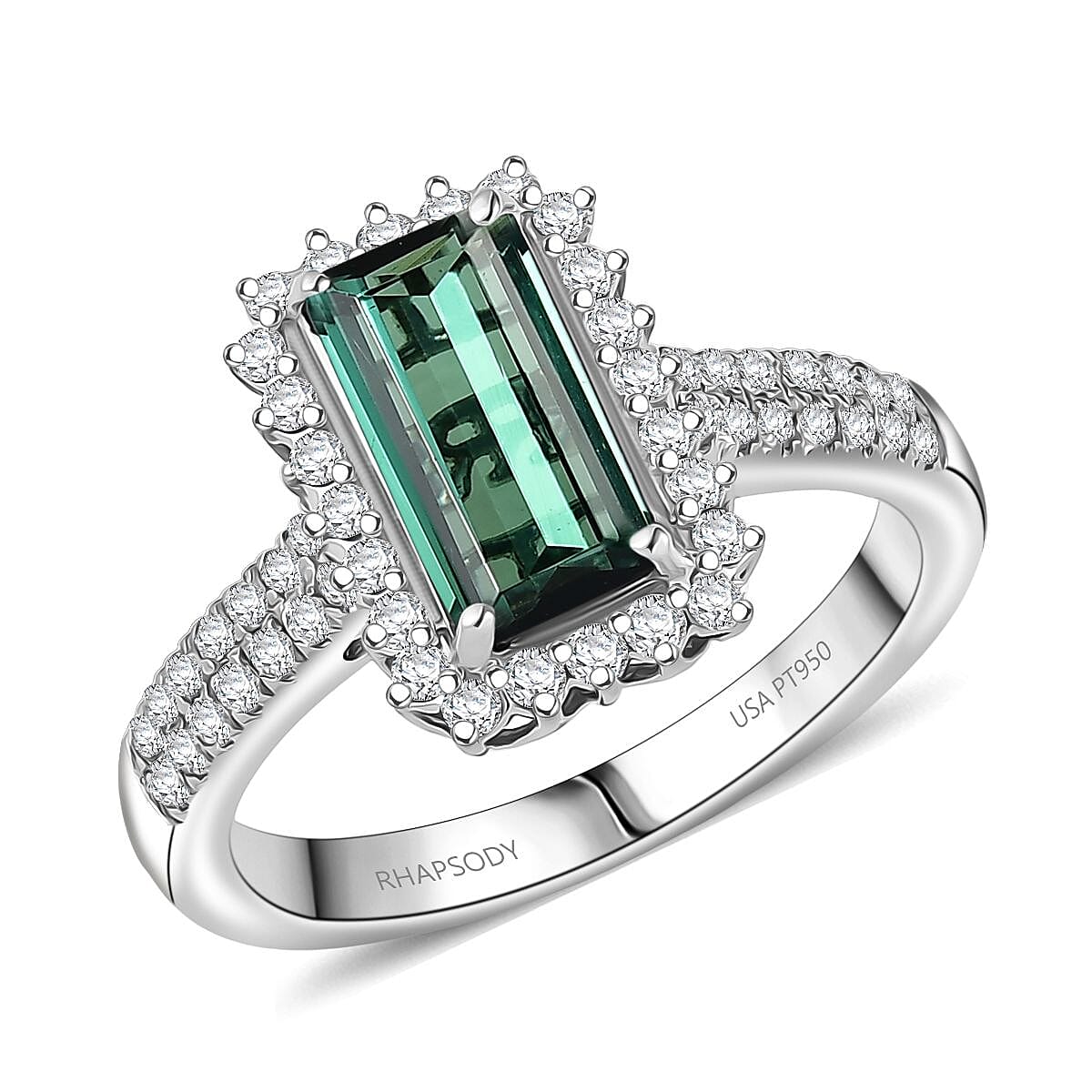 Certified & Appraised Rhapsody AAAA Pirineu Lagoon Tourmaline and E-F VS Diamond 2.68 ctw Ring in 950 Platinum (Size 7.0) 7 Grams image number 0