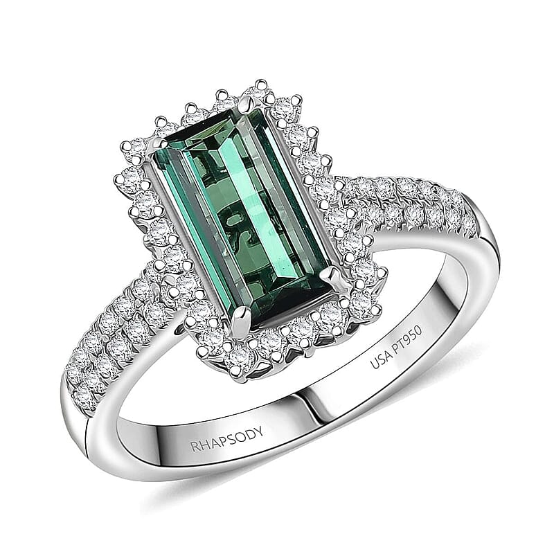 Certified & Appraised Rhapsody AAAA Pirineu Lagoon Tourmaline and Diamond E-F VS 2.68 ctw Ring in 950 Platinum (Size 7.0) 7 Grams