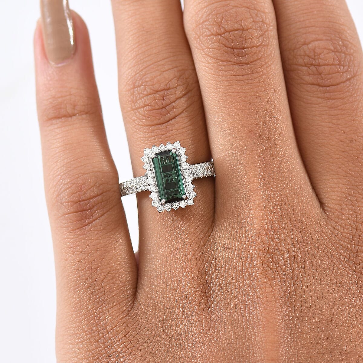 Certified & Appraised Rhapsody AAAA Pirineu Lagoon Tourmaline and E-F VS Diamond 2.68 ctw Ring in 950 Platinum (Size 7.0) 7 Grams image number 2