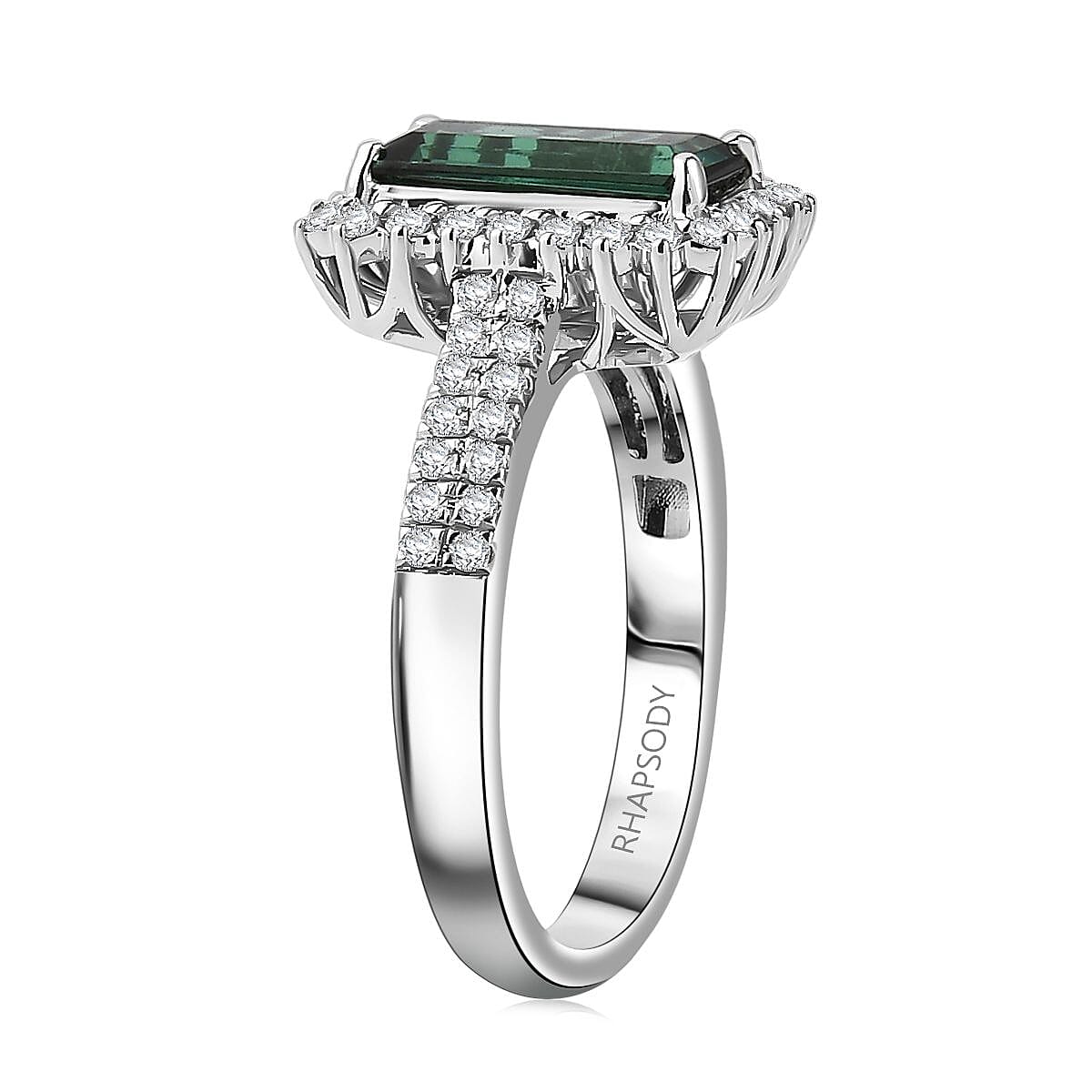Certified & Appraised Rhapsody AAAA Pirineu Lagoon Tourmaline and E-F VS Diamond 2.68 ctw Ring in 950 Platinum (Size 7.0) 7 Grams image number 3