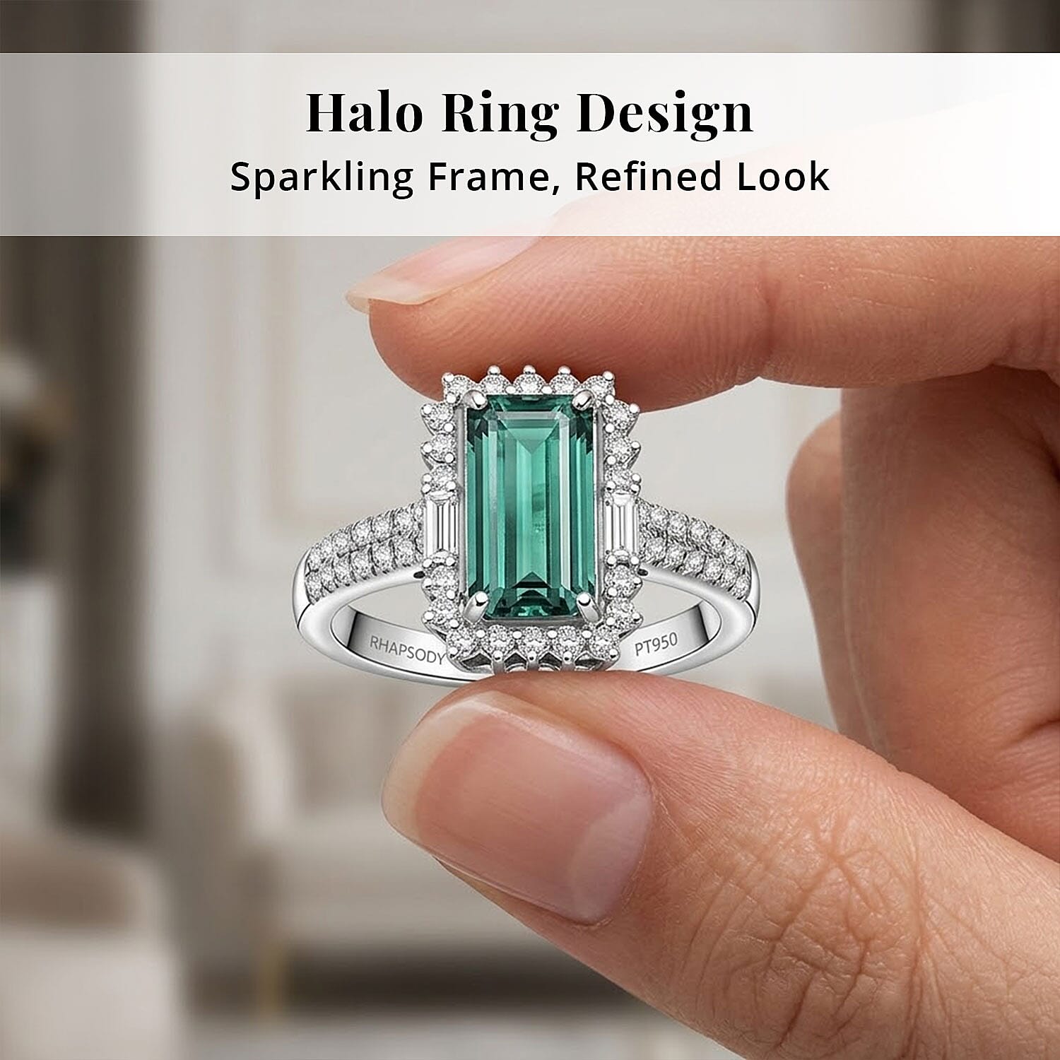Certified & Appraised Rhapsody AAAA Pirineu Lagoon Tourmaline and Diamond E-F VS 2.68 ctw Ring in 950 Platinum (Size 7.0) 7 Grams