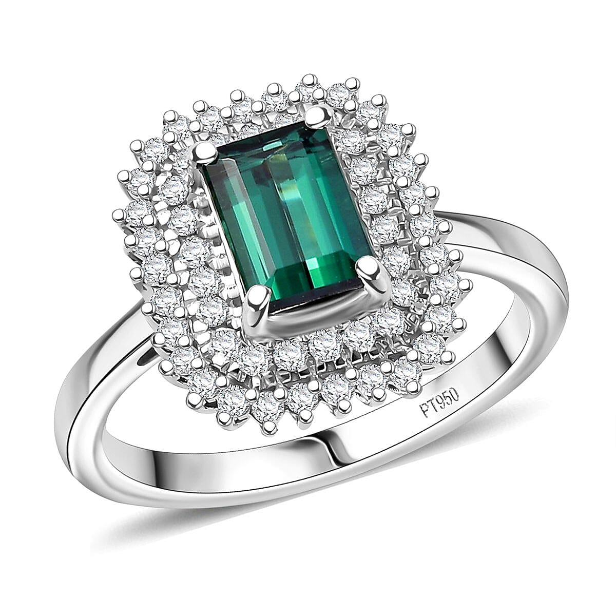 Certified & Appraised Rhapsody AAAA Lagoon Tourmaline and Diamond E-F VS 1.90 ctw Ring in 950 Platinum (Size 10.0) 7.12 Grams image number 0