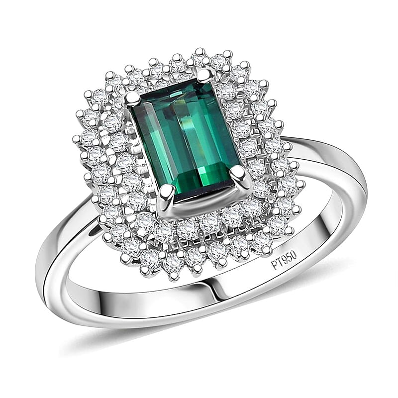 Certified & Appraised Rhapsody AAAA Lagoon Tourmaline and Diamond E-F VS 1.90 ctw Ring in 950 Platinum (Size 10.0) 7.12 Grams