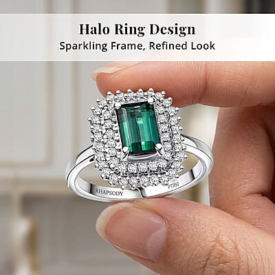 Certified & Appraised Rhapsody AAAA Lagoon Tourmaline and Diamond E-F VS 1.90 ctw Ring in 950 Platinum (Size 10.0) 7.12 Grams