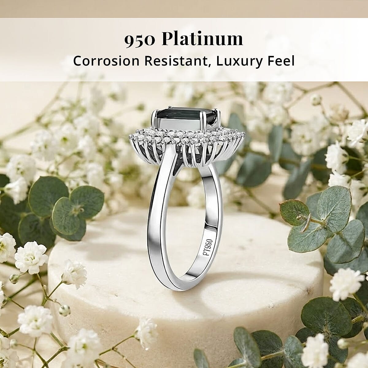 Certified & Appraised Rhapsody AAAA Lagoon Tourmaline and Diamond E-F VS 1.90 ctw Ring in 950 Platinum (Size 5.0) 7.12 Grams image number 3