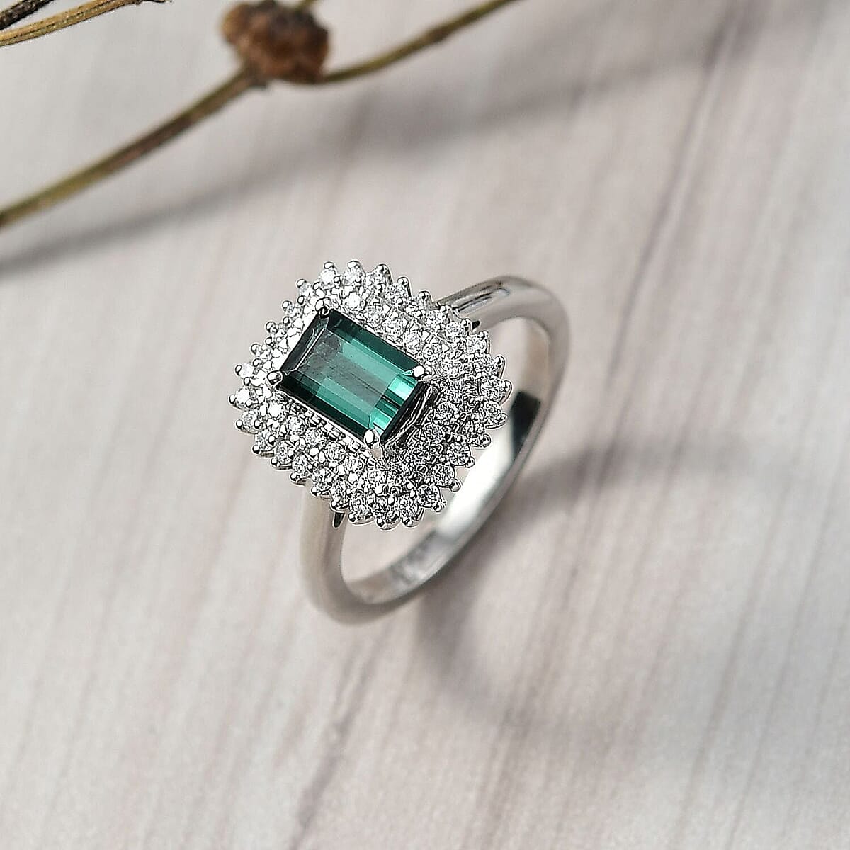 Certified & Appraised Rhapsody AAAA Lagoon Tourmaline and Diamond E-F VS 1.90 ctw Ring in 950 Platinum (Size 5.5) 7.12 Grams image number 1