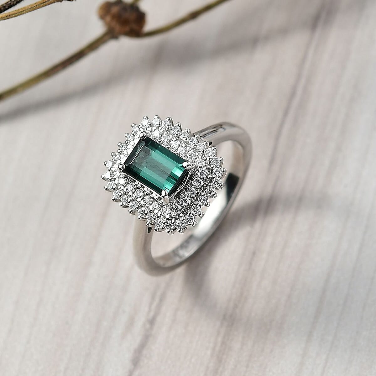 Certified & Appraised Rhapsody AAAA Lagoon Tourmaline and Diamond E-F VS 1.90 ctw Ring in 950 Platinum (Size 6.0) 7.12 Grams image number 1