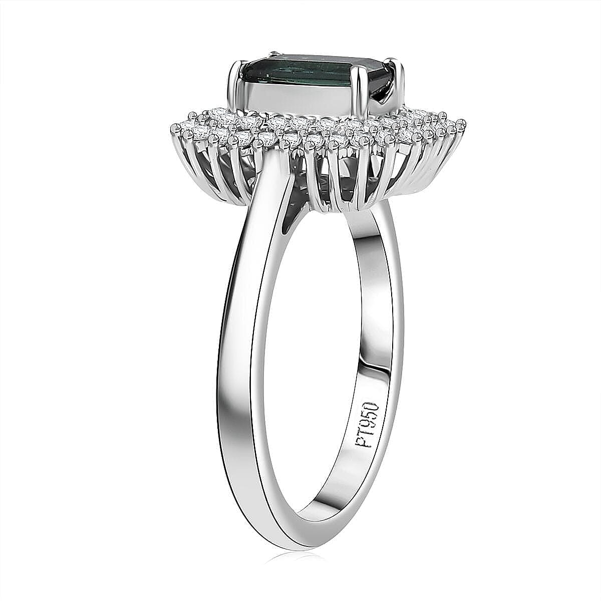 Certified & Appraised Rhapsody AAAA Lagoon Tourmaline and Diamond E-F VS 1.90 ctw Ring in 950 Platinum (Size 6.5) 7.12 Grams image number 3