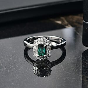 D'Joy Pirineu Lagoon Tourmaline and Moissanite 1.00 ctw Ring in Rhodium Over Sterling Silver (Size 10.0)