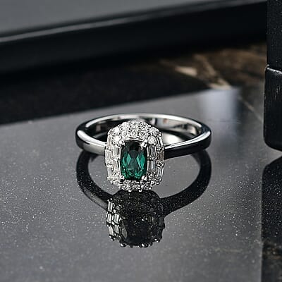 D'Joy Pirineu Lagoon Tourmaline and Moissanite 1.00 ctw Ring in Rhodium Over Sterling Silver (Size 10.0)