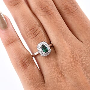 D'Joy Pirineu Lagoon Tourmaline and Moissanite 1.00 ctw Ring in Rhodium Over Sterling Silver (Size 10.0)