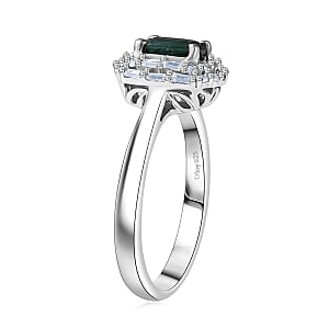 D'Joy Pirineu Lagoon Tourmaline and Moissanite 1.00 ctw Ring in Rhodium Over Sterling Silver (Size 10.0)