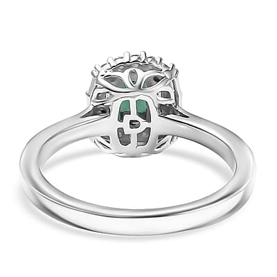 D'Joy Pirineu Lagoon Tourmaline and Moissanite 1.00 ctw Ring in Rhodium Over Sterling Silver (Size 10.0)