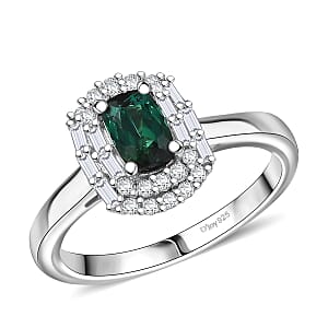 D'Joy Pirineu Lagoon Tourmaline and Moissanite 1.00 ctw Ring in Rhodium Over Sterling Silver (Size 6.0)