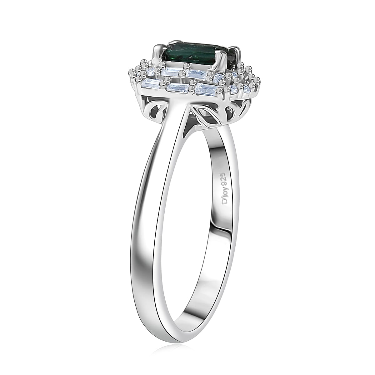 D'Joy Pirineu Lagoon Tourmaline and Moissanite 1.00 ctw Ring in Rhodium Over Sterling Silver (Size 6.0) image number 3