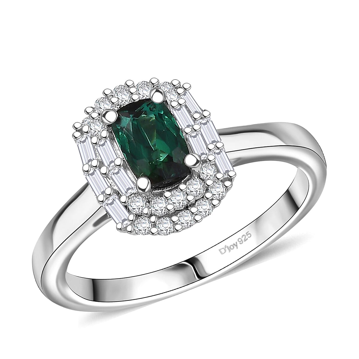 D'Joy Pirineu Lagoon Tourmaline and Moissanite 1.00 ctw Ring in Rhodium Over Sterling Silver (Size 7.0) image number 0