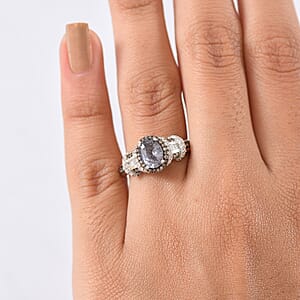 Doorbuster D'Joy Premium Platinum Spinel, Natural Champagne and White Diamond 1.70 ctw Art Deco Ring in Rhodium Over Sterling Silver (Size 10.0)