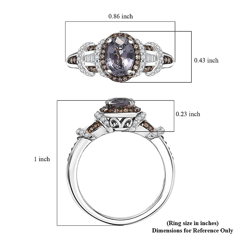 D'Joy Premium Platinum Spinel, Natural Champagne and White Diamond 1.70 ctw Art Deco Ring in Rhodium Over Sterling Silver (Size 6.0)